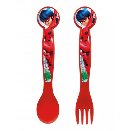 POSATE LADY BUG MIRACULOUS DISNEY SET FORCHETTA E CUCCHIAIO IN PLASTICA BPA FREE