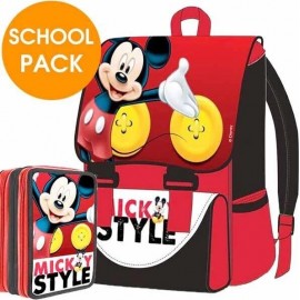 Kit Scuola Disney Mickey Mouse - Zaino Estensibile Ergonomico + Astuccio 3 Zip Accessoriato