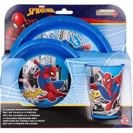 "Set Pappa 3 Pezzi Spiderman Marvel: Piatto Piano, Piatto Fondo e Bicchiere in Plastica – Ideale per Bambini"