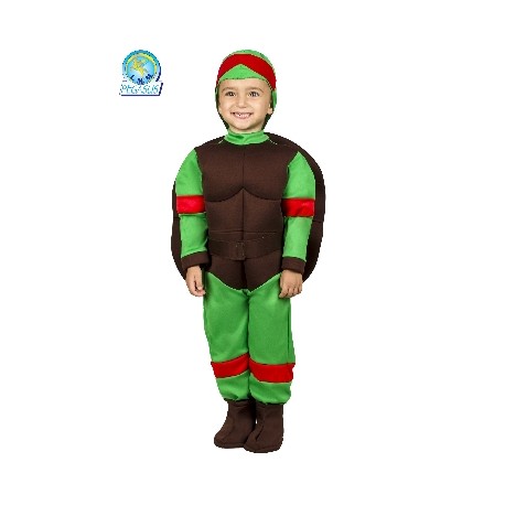 Costume di Carnevale Tartaruga Ninja Primi Passi per Bambini - 3 Taglie da 13 a 36 Mesi con Tuta, Guscio e Accessori