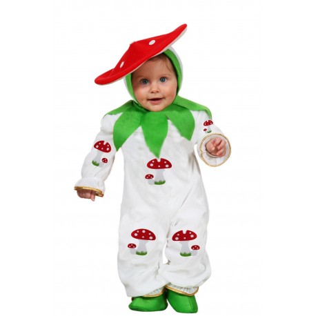 Costume da Funghetto per Bambini - Travestimento Carnevale Neonato (3/6-13/18 Mesi) con Cappello, Tutina e Copriscarpette