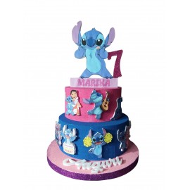 Torta Compleanno Personalizzata Stitch 3D con Nome ed Età in Polistirolo Glitterato