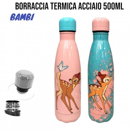 Borraccia Termica in Acciaio Inossidabile Disney Bambi 500 ml Turchese per Bambini e Ragazzi