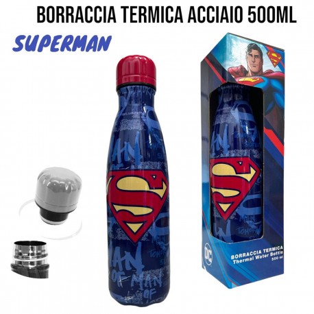 Borraccia Termica in Acciaio Inox 500 ml con Tappo Svitabile per Bambini e Ragazzi Super Man