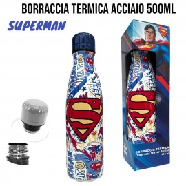 Borraccia Termica in Acciaio Inox 500 ml con Tappo Svitabile per Bambini e Ragazzi Super Man