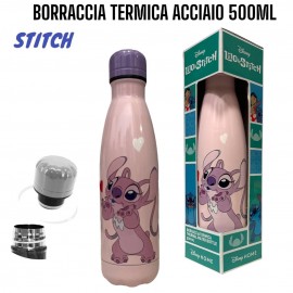 Borraccia Termica in Acciaio Inox 500 ml con Tappo Svitabile Stitch Angel per Bambini e Ragazzi