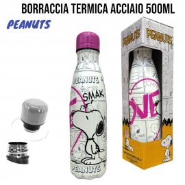 Borraccia Termica in Acciaio Inox 500 ml con Tappo Svitabile Snoopy per Bambini e Ragazzi