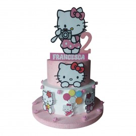 Torta Scenografica Personalizzata Hello Kitty in Polistirolo - Decorazione Centro Tavola 3D per Compleanno con Nome e Età