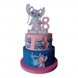 Torta Scenografica Personalizzata Stitch e Angel con Nome ed Età – Decorazione Compleanno 3D