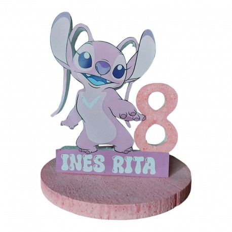 Sagoma Personalizzata Stitch Angel con Nome ed Età per Compleanno Decorazione 3D in Polistirolo Glitter