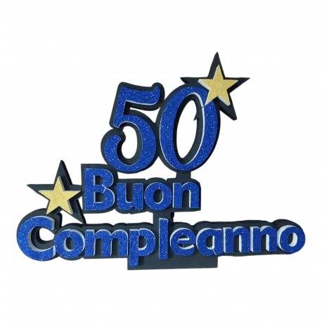 Scritte Sagomate in Polistirolo "Buon Compleanno" con Numero 50 Anni e Stelle, 40x32x5 cm  Decorazione per Feste di Compleanno