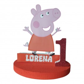 Sagoma Personalizzata Peppa Pig per Compleanno – Nome ed Età, Base 28 cm, Polistirolo 3D Glitterato