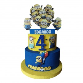 Torta Compleanno Minions Personalizzata con Nome ed Età – 3 Livelli, Decorazione in Polistirolo Glitterato