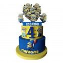 Torta Compleanno Minions Personalizzata con Nome ed Età – 3 Livelli, Decorazione in Polistirolo Glitterato