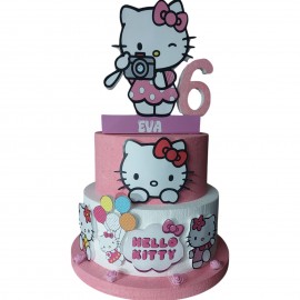 Torta Scenografica Personalizzata Hello Kitty in Polistirolo - Decorazione Centro Tavola 3D per Compleanno con Nome e Età