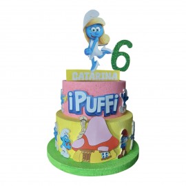 Torta Compleanno Decorativa Personalizzata Puffi – Pufetta con Nome ed Età del Festeggiato