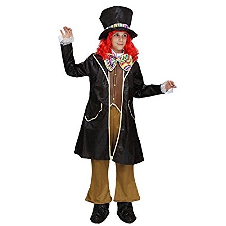 Costume di Carnevale "Il Cappellaio" per Ragazzo - Completo con Cappello, Parrucca, Giacca, Pantalone e Soprascarpe