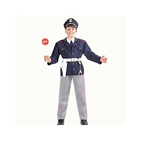 Costume di Carnevale Poliziotto Bambino – Completo con Accessori (Giacca, Cappello, Distintivo, Paletta, Manette, e Altro)