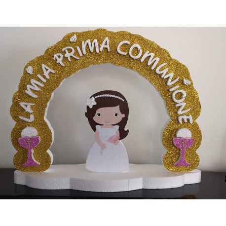 Sagoma Personalizzata Prima Comunione con Arco e Angioletto in Colore Oro - 50x40 cm festa Event