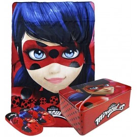 Set Plaid Pile e Pantofole Miraculous Ladybug Disney in Scatola Regalo in Metallo