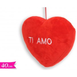 Cuscino Cuore Rosso in Peluche con Frase 'Ti Amo' - 40 cm, Scritta Ricamata