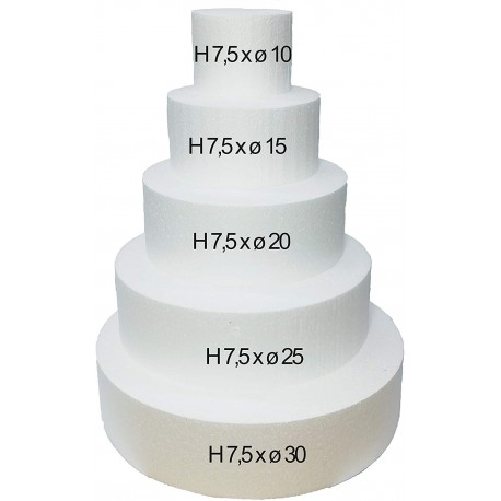 Basi Tonde in Polistirolo per Torte - Misure Variabili da 10 a 30 cm, H 7,5 cm