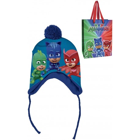 CCappello Invernale Peruviano PJ Masks Disney con Pon Pon e Paraorecchie - Taglia 52 per Bambini