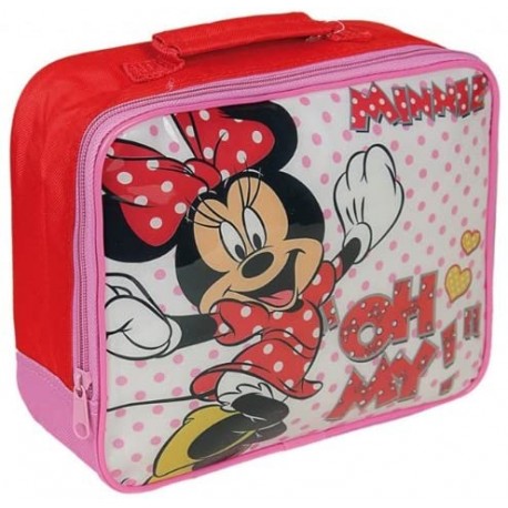 "Cestino Termico Asilo Minnie Disney Rosso a Pois - Porta Merenda per Scuola, Viaggio e Tempo Libero 26x20 cm"