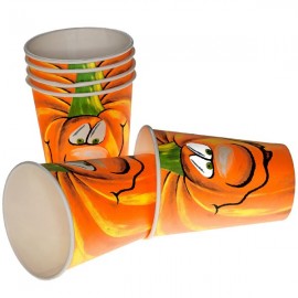 Set di 6 Bicchieri di Carta Halloween con Simpatica Zucca, 10 cm – Perfetti per Feste a Tema