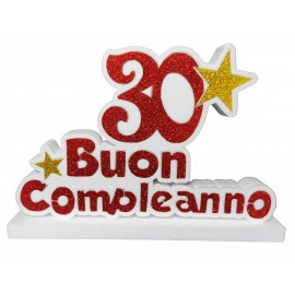 Sagoma in Polistirolo "Buon Compleanno" con Numero 30 Anni e Stelle - Decorazione Compleanno - 40x32x5 cm