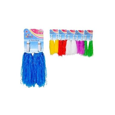 Set da 2 Pom Pom Majorette Bianchi - Colori Assortiti, Per Parate, Recite e Spettacoli, Idea Regalo per Cheerleader e Majorette