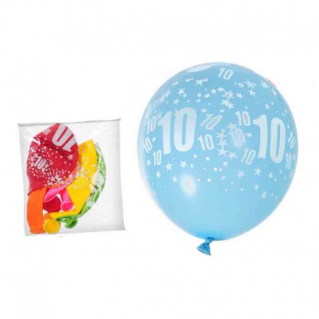  Set di 10 Palloncini in Lattice Colorati con Stampa "10" - Ideali per Feste di Compleanno e Anniversari -