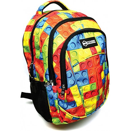 Zaino Scuola  Estendibile Mousse 3 Zip Mattoncini Lego 47x31x15