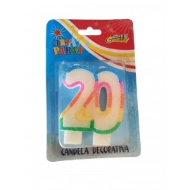 "Candela Numero 20 Arcobaleno per Torta - Topper per Festa di Compleanno o Anniversario, 8 cm"