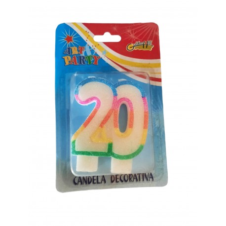 "Candela Numero 20 Arcobaleno per Torta - Topper per Festa di Compleanno o Anniversario, 8 cm"